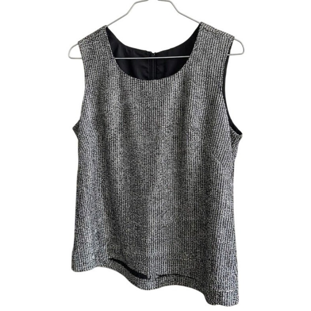 Vintage Metallic Silver Black Ribbed Sleeveless Top size Medium Loose
